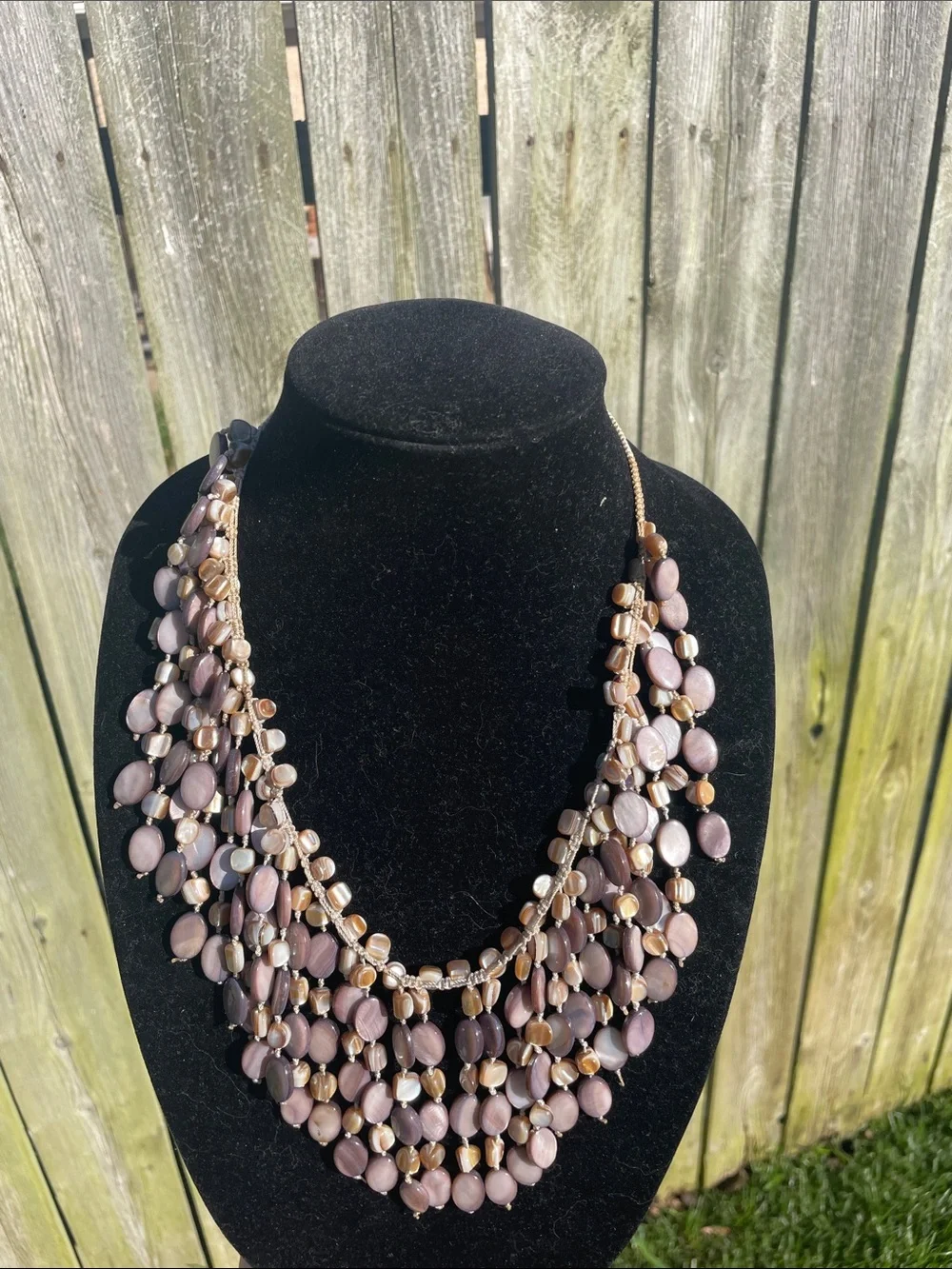 Mother of Pearl Bib Necklace purple and natural color